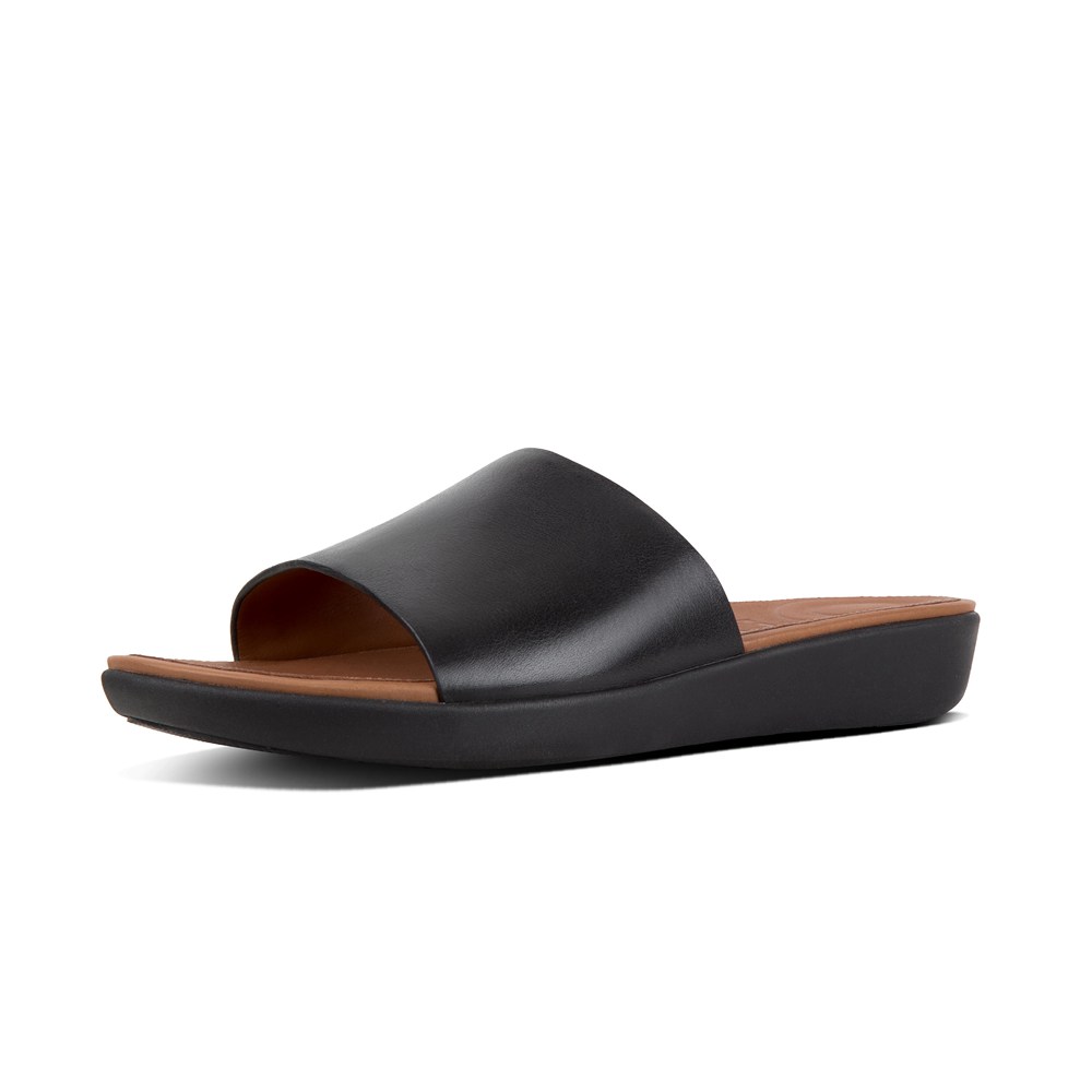 Fitflop Womens Slides - Sola Leather - Black - 593-HBAGJW